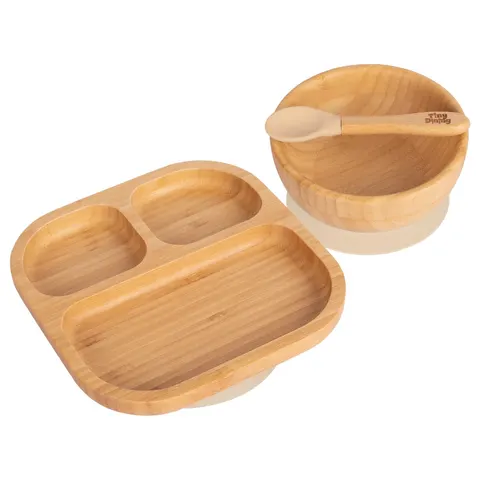Tiny Dining 3pc Divided Bamboo Suction Dinner Set - Beige – image 2