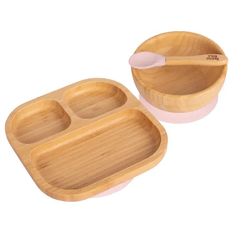Square Divided Bamboo Suction Dinner Set - Pastel Pink – image 2