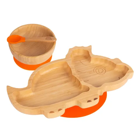 Tiny Dining Children's Bamboo Suction Dinosaur Plate - Orange – image 2