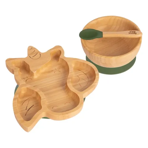 Tiny Dining 3pc Unicorn Bamboo Suction Dinner Set - Olive Green – image 2
