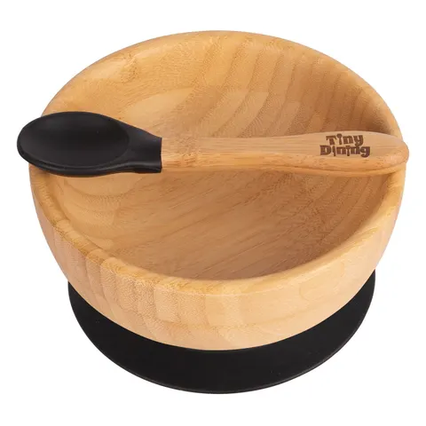 Tiny Dining Children's Bamboo Suction Bowl& Spoon Set - Black – image 1