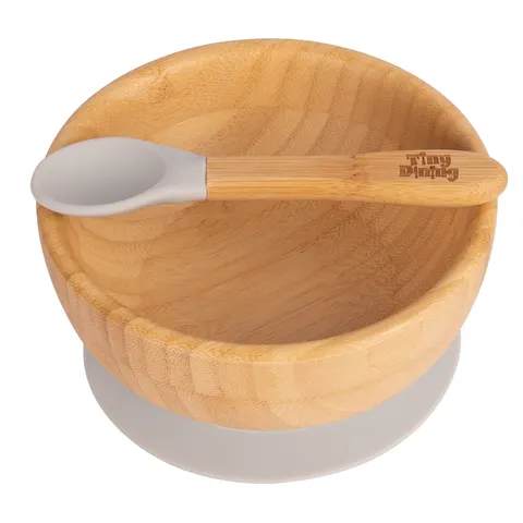 Tiny Dining Children's Bamboo Suction Bowl& Spoon Set - Grey – image 2
