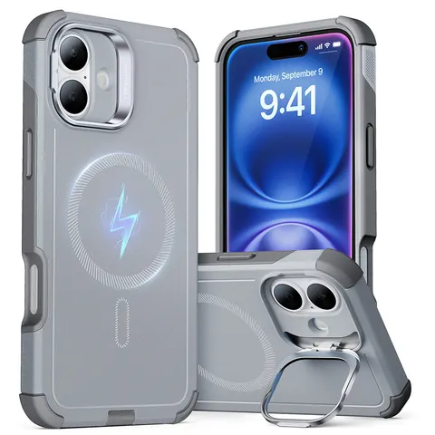 iPhone 16 Plus Cyber Tough Case with Stash Stand (HaloLock) - Light Grey - Light Grey – Bild 2