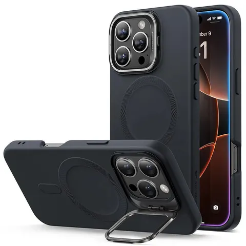 iPhone 16 Pro Cloud Soft Case with Stash Stand (HaloLock) - Black - Black – Bild 2