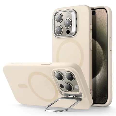 iPhone 15 Pro Cloud Soft Case with Stash Stand (HaloLock) - Light Tan - Light Tan – image 2