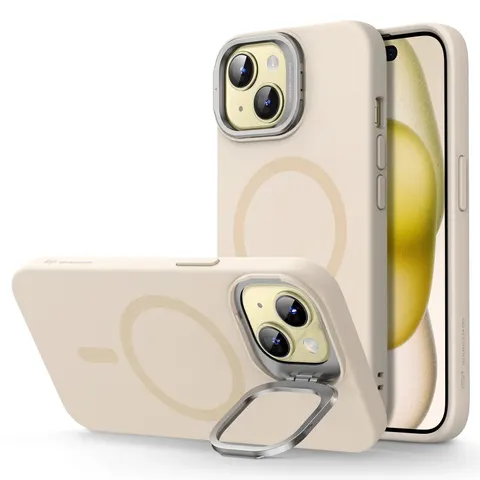 iPhone 15 Plus Cloud Soft Case with Stash Stand (HaloLock) - Light Tan - Light Tan – image 2