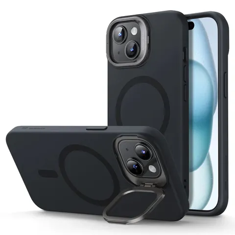 iPhone 15 Plus Cloud Soft Case with Stash Stand (HaloLock) - Black - Black – image 2