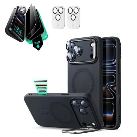 iPhone 17 Pro Max Cloud Soft Magnetic Case (Camera Control, Stash Stand) Armorite Privacy Protection Bundle - Black - Black – image 2
