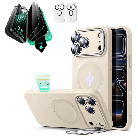 iPhone 17 Pro Max Cloud Soft Magnetic Case (Camera Control, Stash Stand) Armorite Privacy Protection Bundle - Light Tan - Light Tan – image 2