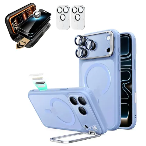 iPhone 18 Pro Bundle Classic Hybrid Magnetic Case with Camera Control and Flex Stand, Plus Armorite® Pro Privacy Screen - Frosted Misty Blue – image 2
