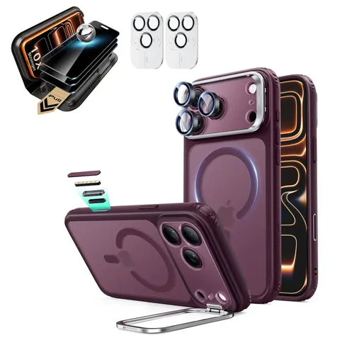 iPhone 18 Pro Max Bundle Classic Hybrid Magnetic Case with Camera Control and Flex Stand, Plus Armorite® Pro Privacy Screen - Frosted Deep Burgundy – image 2