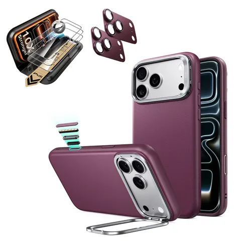 iPhone 18 Pro Max Bundle Atelier Silicone Leather Magnetic Case with Camera Control and Flex Stand, Plus Armorite®️ Pro Screen - Deep Burgundy – image 2