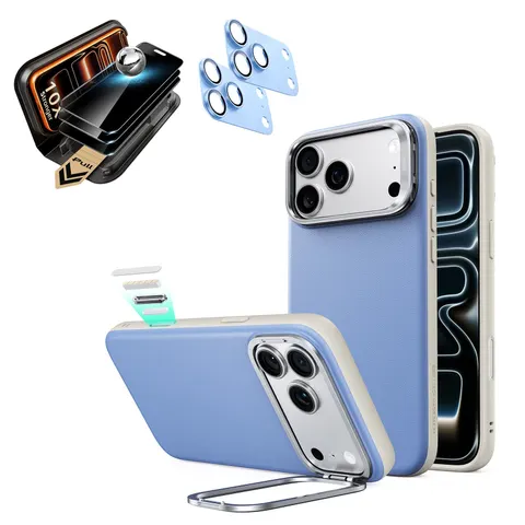 iPhone 18 Pro Max Bundle Atelier Silicone Leather Magnetic Case with Camera Control and Flex Stand, Plus Armorite®️ Pro Privacy Screen - Misty Blue – image 2