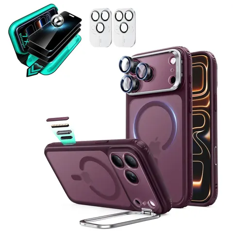 iPhone 18 Pro Max Bundle Classic Hybrid Magnetic Case with Camera Control and Flex Stand, Plus Armorite®️ Privacy Screen - Frosted Deep Burgundy – image 2