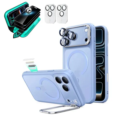 iPhone 18 Pro Max Bundle Classic Hybrid Magnetic Case with Camera Control and Flex Stand, Plus Armorite®️ Privacy Screen - Frosted Misty Blue – image 2