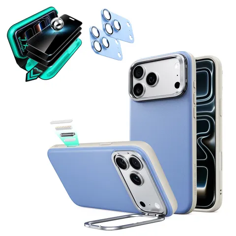 iPhone 18 Pro Max Bundle Atelier Silicone Leather Magnetic Case with Camera Control and Flex Stand, Plus Armorite®️ Privacy Screen - Misty Blue – image 2