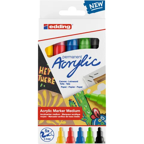 Acrylmarker edding e-5100 medium basis assorti set à 5 stuks – afbeelding 3