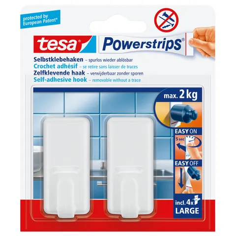 Tesa Powerstrips Haken Classic Large - Wit - 2 Stuks – afbeelding 3