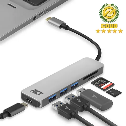 Hub ACT USB-C 3.0, 3x USB-A cardreader PD p-through – afbeelding 3