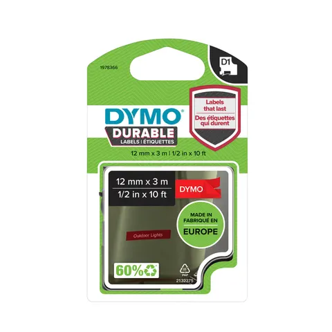 Labeltape Dymo LabelManager D1 polyester 12mm wit op rood – afbeelding 3