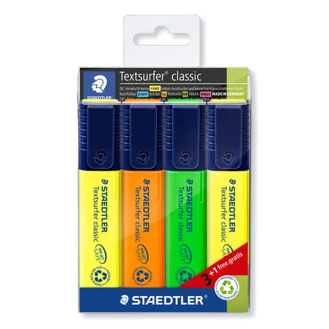 STAEDTLER Textsurfer classic tekstmarker - set 3 + 1 gratis – afbeelding 3