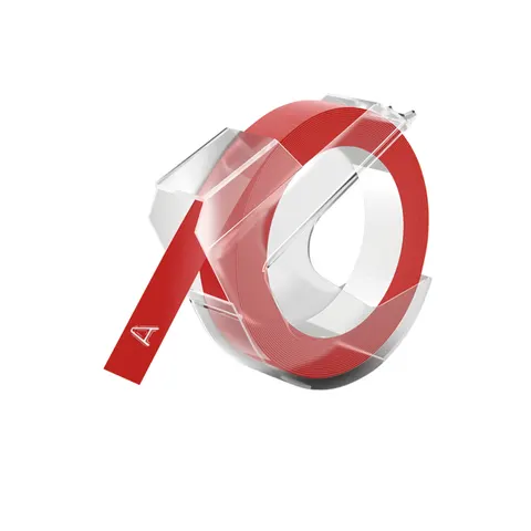 Reliëftape Dymo embossing vinyl 9mm wit op rood – afbeelding 3