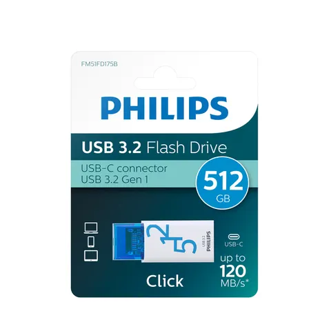 USB stick 3.2 Philips Click USB-C 512GB blauw – afbeelding 3