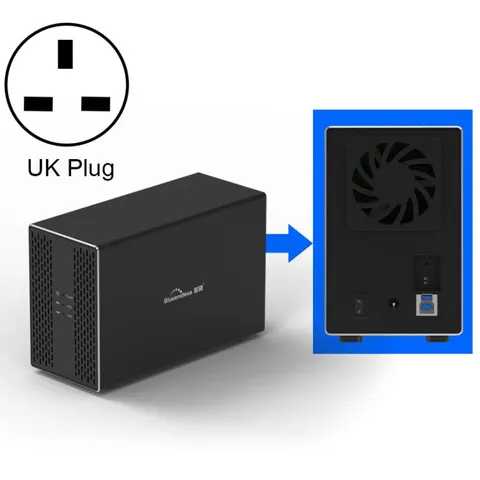 Blueendless USB-B Interface 3.5 inch 2 Bay RAID Combination Array HDD External Enclosure, USB-B - USB-B / UK Plug – image 2