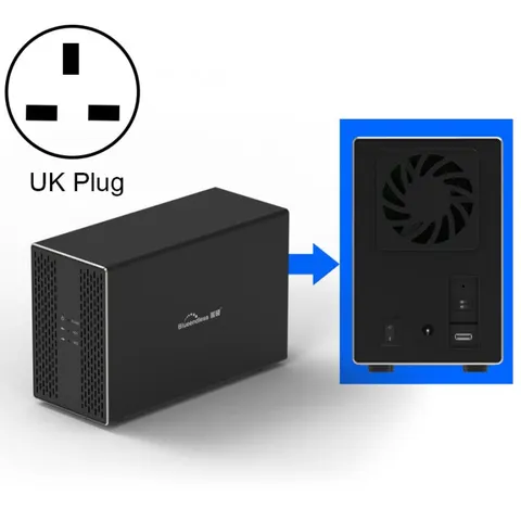 Blueendless Type-C / USB-C Interface 3.5 inch 2 Bay RAID Combination Array HDD External Enclosure, Type-C - Type-C / UK Plug – image 2
