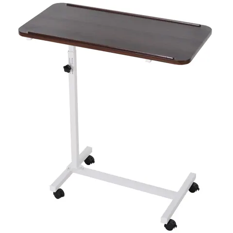HOMCOM C-Shaped Mobile Table Sofa Over Bed Side Nightstand w/ Casters, Brown – image 2