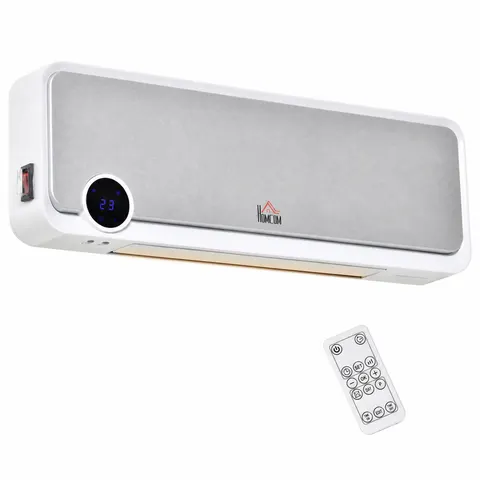 HOMCOM Wall Mounted Downflow Ceramic Heater with 12 Hour Timer, Remote, Overheat Protection for Home and Office, 1000W/2000W, White – image 2