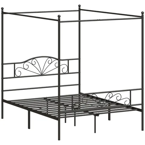 HOMCOM Canopy Bed Frame Double Size, Metal Platform Bed Frame – 107128366 – image 2