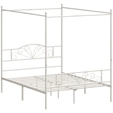HOMCOM Canopy Bed Frame King Size, Metal Platform Bed Frame – image 2