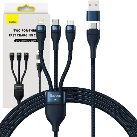Baseus - Flash - Series kabel USB Type C / USB Type A - USB Type C / Lightning / micro USB - 100 - W - 1,2 - m - blauw - (CASS030103) – afbeelding 2