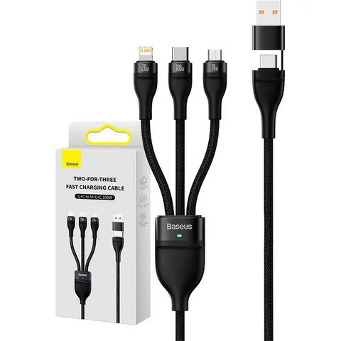 Baseus - Flash - Series-kabel USB Type C / USB Type A - USB Type C / Lightning / micro-USB - 100 - W - 1,2 - m - zwart - (CASS030101) – afbeelding 2