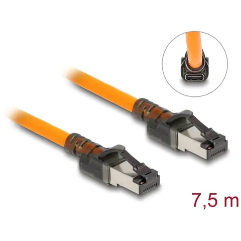 Delock RJ45 Network Cable with USB Type-C™ port finder function Self Tracing Cat.6A S/FTP 7.5 m orange – afbeelding 2