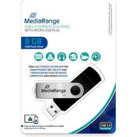 MediaRange 8GB USB combo flash drive with micro USB (OTG) plug – afbeelding 2