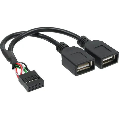 Pin Header adapter USB2.0 (v) - 2x USB-A (v) - 0,15 meter – afbeelding 2