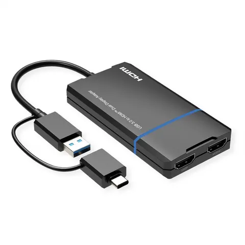 VALUE USB Display Adapter, USB Typ A+C - 2x HDMI – afbeelding 2