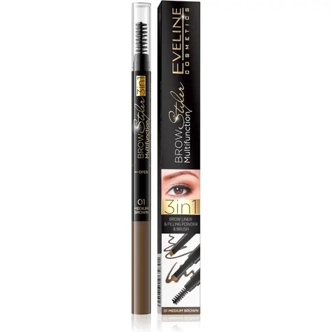 Eveline Cosmetics Brow Styler 3in1 Multifunction 01 Medium Brown – afbeelding 3