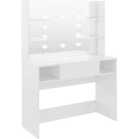 vidaXL Table de maquillage avec éclairage LED MDF Blanc brillant – image 2