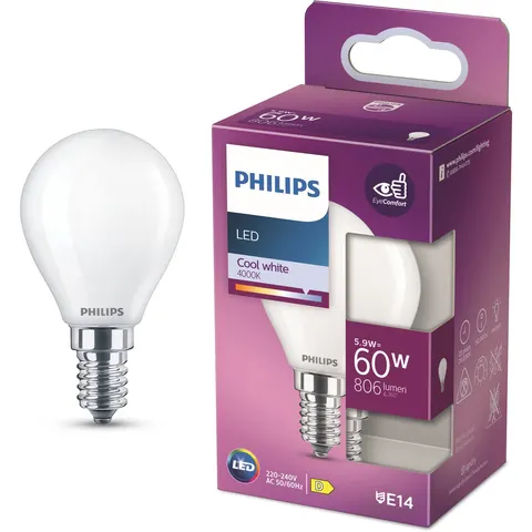 Philips LED Kogellamp Mat - 60 W - E14 - koelwit licht – afbeelding 2