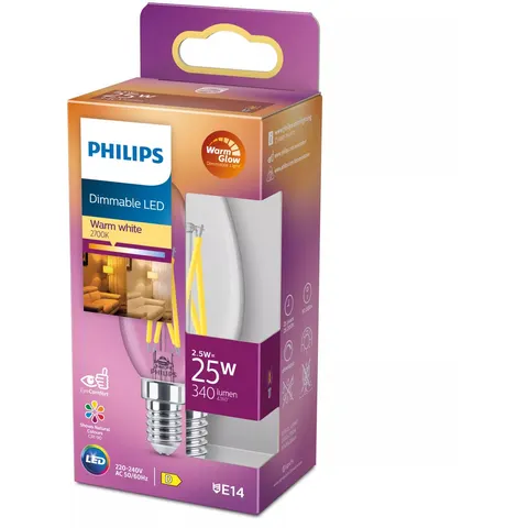 Philips LED Kaars Transparant - 25 W - E14 - Dimbaar warmwit licht – afbeelding 2