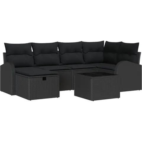 vidaXL Ensemble de Canapés 7 pc Noir polyrotin – 392954 – image 2