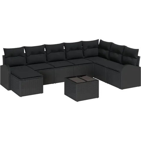 vidaXL Ensemble de Canapés 9 pc Noir polyrotin – 351135 – image 2