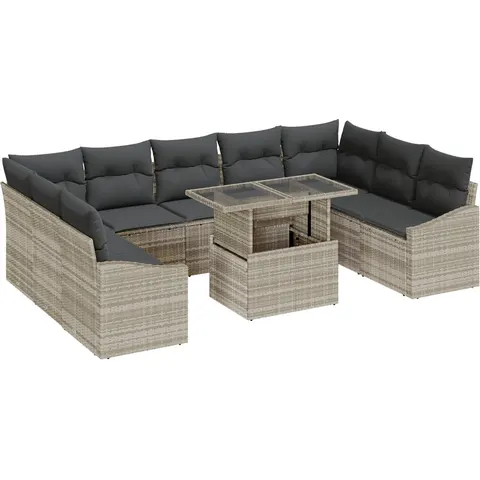 vidaXL Ensemble de Canapés 10 pc Gris clair polyrotin – image 3
