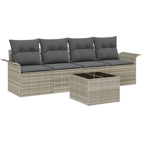 vidaXL Ensemble de Canapés 5 pc Gris clair polyrotin – 948182 – image 2