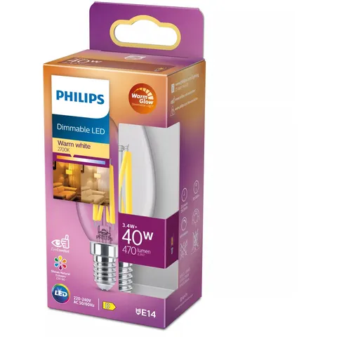 Philips LED Kaars Transparant - 40 W - E14 - Dimbaar warmwit licht – afbeelding 2