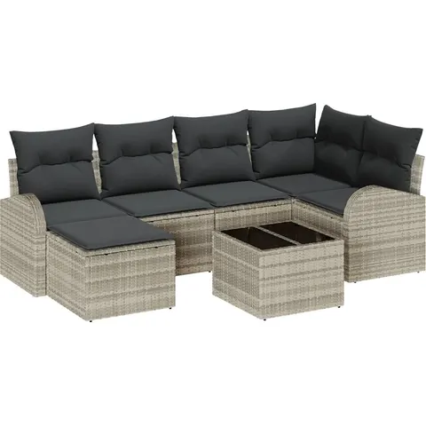 vidaXL Ensemble de Canapés 7 pc Gris clair polyrotin – 350626 – image 3