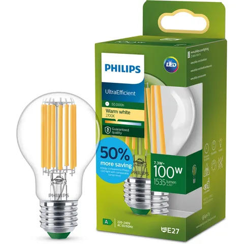 Philips Ultra Efficient LED lamp Transparant - 100 W - E27 - Warmwit licht – afbeelding 2